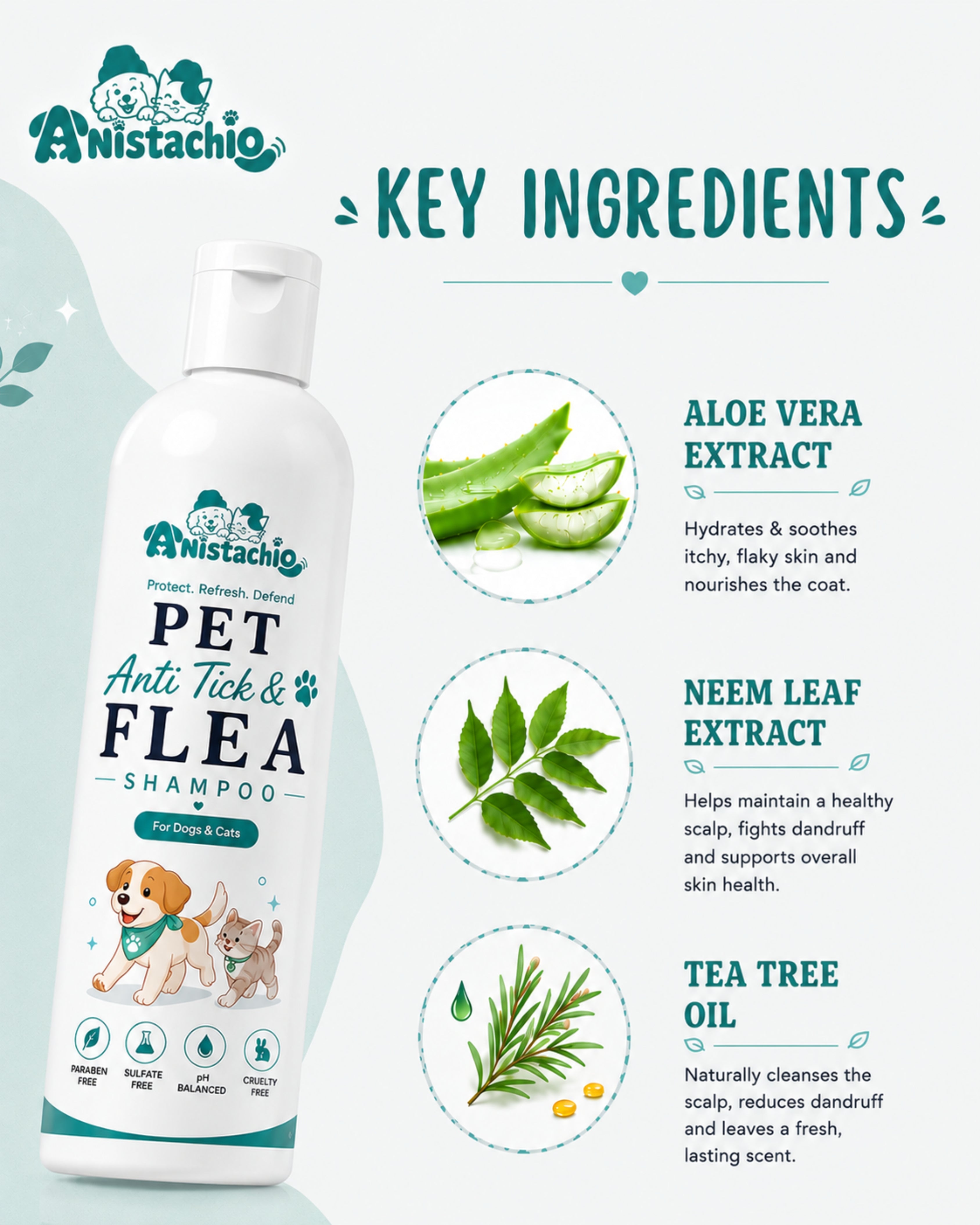 anistachio anti tick flea shampoo ingredients plant based neem free paraben free
